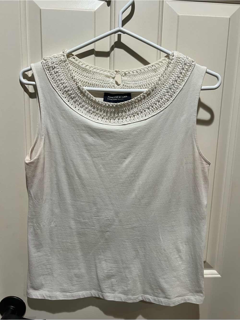 Jones New York Cream Crochet-Neck Sleeveless Tank